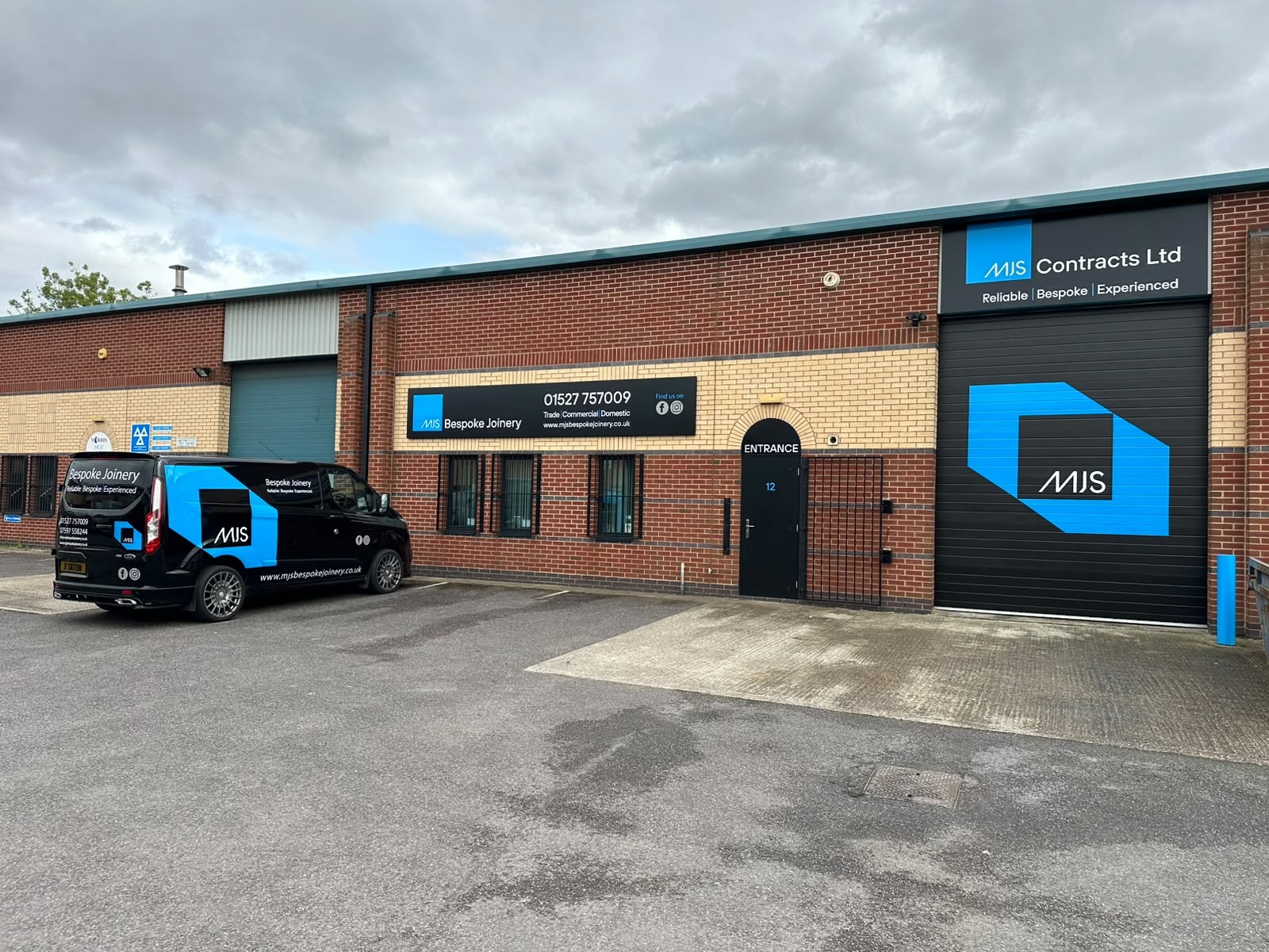 MJS Bespoke Joinery workshop premises and signage at Avenue Fields, Stratford-upon-Avon