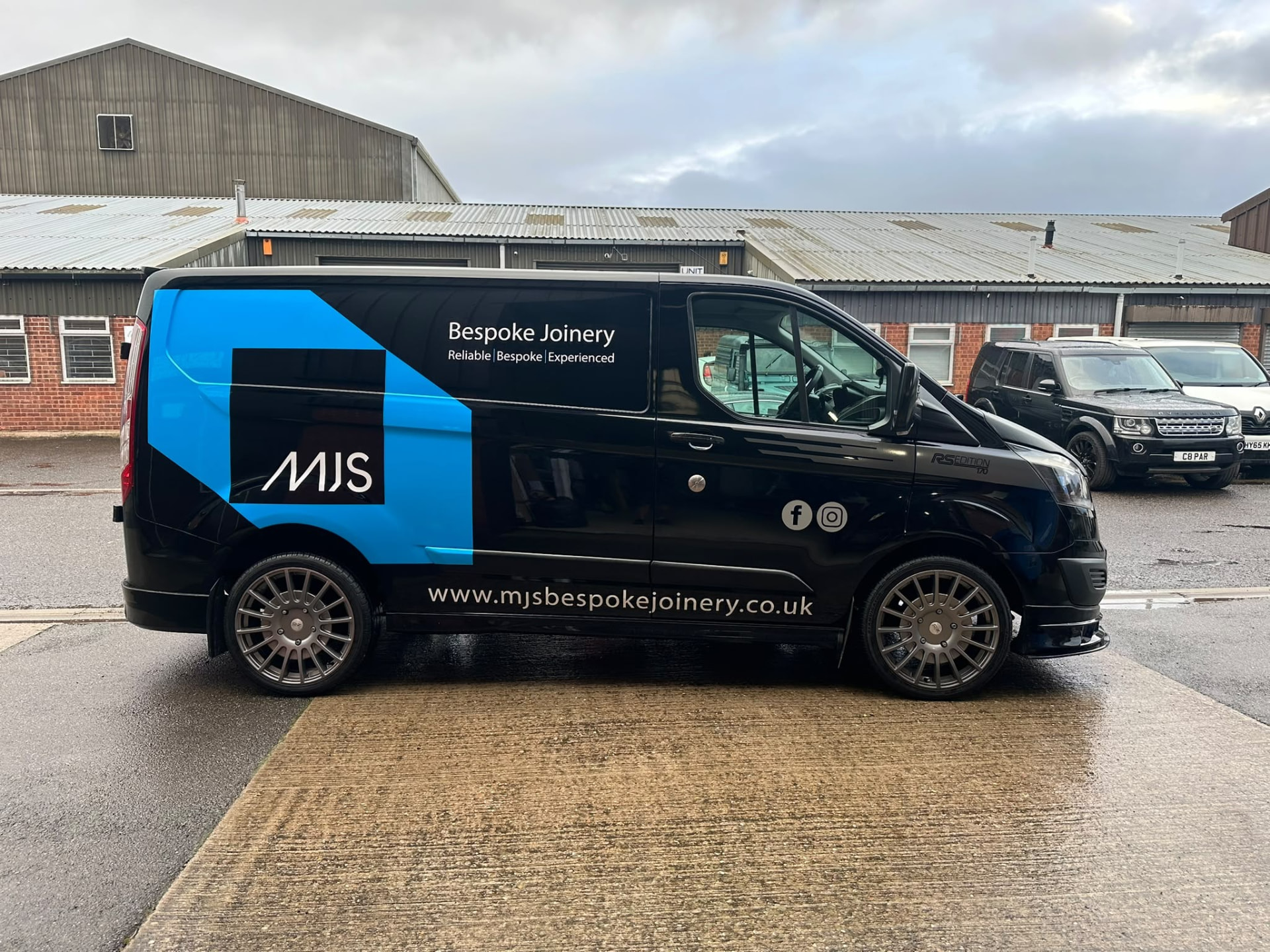 MJS Bespoke Joinery branded van outside the Stratford-upon-Avon workshop